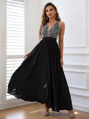 Contrast Sequin Sleeveless Maxi Dress - house-of-ehi